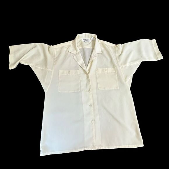 Features Short sleeve cream crepe blouse size 12 - Picture 5 of 9